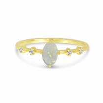 14K Yellow Gold Oval Opal Birthstone Ring