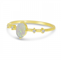 14K Yellow Gold Oval Opal Birthstone Ring