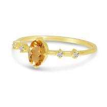 14K Yellow Gold Oval Citrine And Diamond Ring