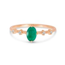 14K Rose Gold Oval Emerald Birthstone Ring