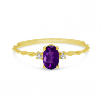 14K Yellow Gold Oval Amethyst Birthstone Twisted Band Ring