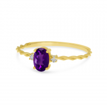 14K Yellow Gold Oval Amethyst Birthstone Twisted Band Ring