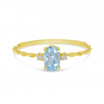 14K Yellow Gold Oval Aquamarine Birthstone Twisted Band Ring