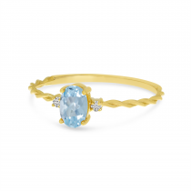 14K Yellow Gold Oval Aquamarine Birthstone Twisted Band Ring