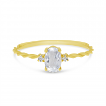 14K Yellow Gold Oval White Topaz Birthstone Twisted Band Ring