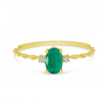 14K Yellow Gold Oval Emerald Birthstone Twisted Band Ring