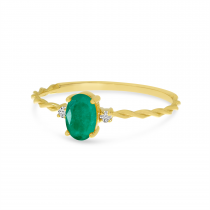 14K Yellow Gold Oval Emerald Birthstone Twisted Band Ring
