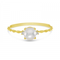 14K Yellow Gold Oval Pearl Birthstone Twisted Band Ring