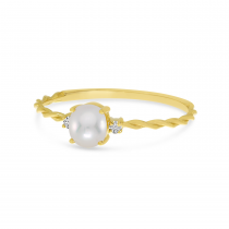 14K Yellow Gold Oval Pearl Birthstone Twisted Band Ring