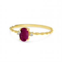 14K Yellow Gold Oval Ruby Birthstone Twisted Band Ring