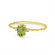 14K Yellow Gold Oval Peridot Birthstone Twisted Band Ring