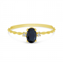 14K Yellow Gold Oval Sapphire Birthstone Twisted Band Ring