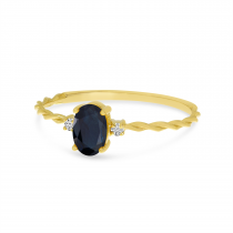 14K Yellow Gold Oval Sapphire Birthstone Twisted Band Ring