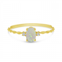 14K Yellow Gold Oval Opal Birthstone Twisted Band Ring