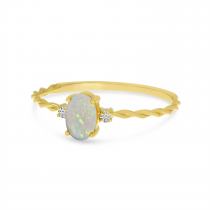 14K Yellow Gold Oval Opal Birthstone Twisted Band Ring