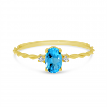 14K Yellow Gold Oval Blue Topaz Birthstone Twisted Band Ring