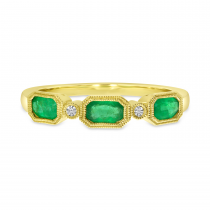 14K Yellow Gold Triple Oval Emerald and Diamond Cushion Ring