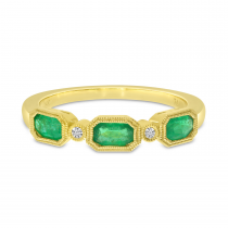 14K Yellow Gold Triple Oval Emerald and Diamond Cushion Ring