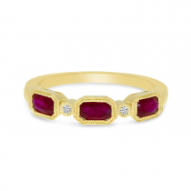 14K Yellow Gold Triple Ruby Oval Ring