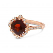 14K Rose Gold Cushion Garnet Flower Ring