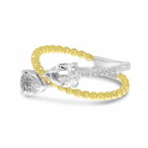 14K Yellow Gold Two-Tone White Topaz Bypass Beaded Duo Ring