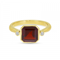 14K Yellow Gold Garnet Semi Square Gold Halo Ring
