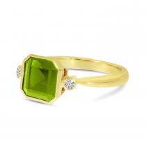 14K Yellow Gold Peridot Semi Precious Square Gold Halo Ring
