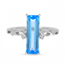 14K White Gold Long Blue Topaz Semi Baguette Ring