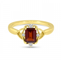 14K Yellow Gold Garnet Semi Emerald-Cut Millgrain Halo Ring