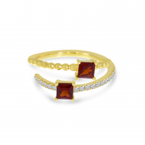 14K Yellow Gold Princess Cut Garnet Bypass Princess Cut Duo Ring