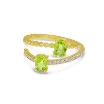 14K Yellow Gold Oval Peridot Bypass Princess Cut Duo Ring