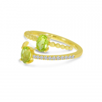 14K Yellow Gold Oval Peridot Bypass Princess Cut Duo Ring