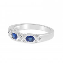 14K White Gold Hexagon Sapphire & Diamond Millgrain Ring