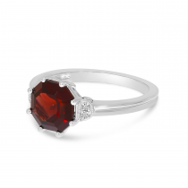 14K White Gold Garnet Octagon & Diamond Half Moon Ring