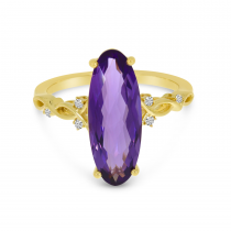 14K Yellow Gold Amethyst North 2 South Elongated Oval Ring