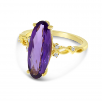 14K Yellow Gold Amethyst North 2 South Elongated Oval Ring