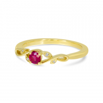 14K Yellow Gold Round Ruby Millgrain Leaf Ring