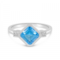 14K White Gold Octagon Blue Topaz Ring