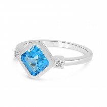 14K White Gold Octagon Blue Topaz Ring