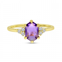 14K Yellow Gold Hexagon Amethyst & Diamond Ring