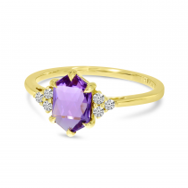 14K Yellow Gold Hexagon Amethyst & Diamond Ring