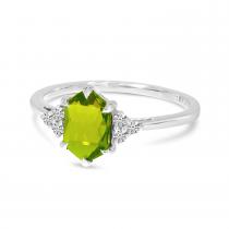 14K White Gold Hexagon Peridot and Diamond Ring