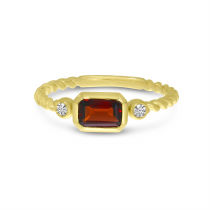 14K Yellow Gold Garnet Semi Octagon Twist Band Ring