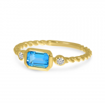 14K Yellow Gold Blue Topaz Semi Octagon Twist Band Ring