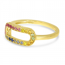 14K Yellow Gold Rainbow Sapphire Paperclip Ring