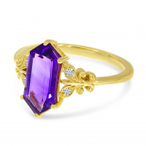 14K Yellow Gold North 2 South Amethyst Hexagon Ring