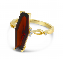 14K Yellow Gold Garnet Elongated Hexagon & Diamond Ring