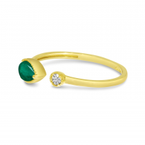 14K Yellow Gold Pear Emerald Birthstone & Diamond Open Duo Ring