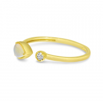 14K Yellow Gold Pear Opal Birthstone & Diamond Open Duo Ring