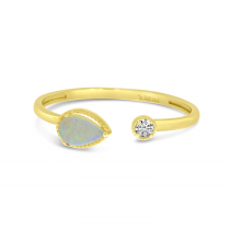 14K Yellow Gold Pear Opal Birthstone & Diamond Open Duo Ring